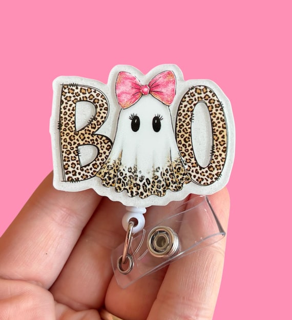 Halloween girly ghost cheetah badge reel
