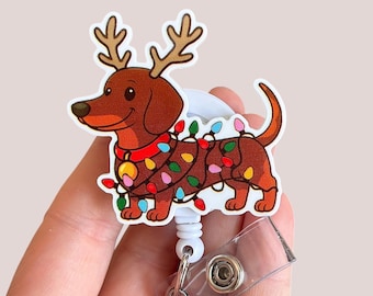 Weiner dog Christmas badge reel - Dachshund badge holder  - Dog mom badge reel - Gift for mom - Gift for nursing student
