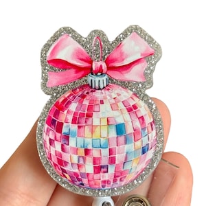 Christmas disco ball badge reel - Nurse Badge Reel - Badge clip - Badge pull - Gift for coworker