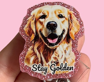 Golden retriever badge reel - Dog badge holder  - Dog mom badge reel -