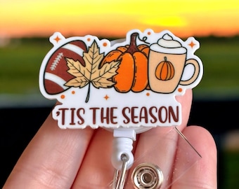 Halloween Fall Badge reel - Tis the season badge -  Badge clip -  Spooky  Cute ghost - Guft for coworker