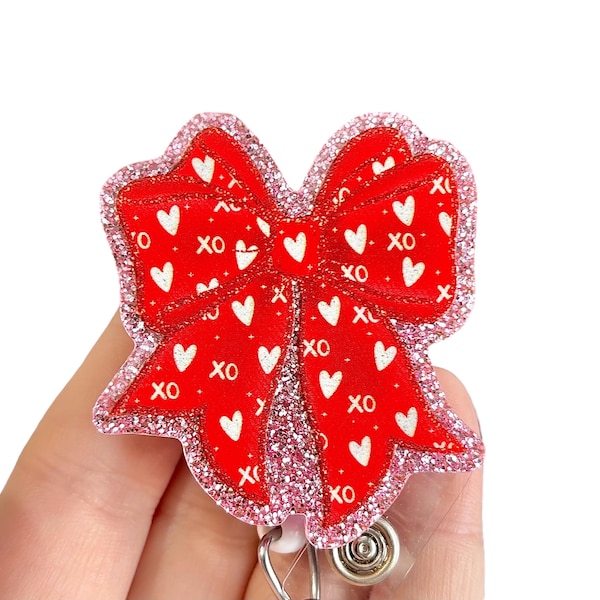 Valentine’s Day bow badge reel - Red bow badge reel -  Nurse badge pull - Coworker gift