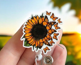 Monarch Sunflower badge reel - Cute Nurse badge reel - Badge buddy - Coworker gift