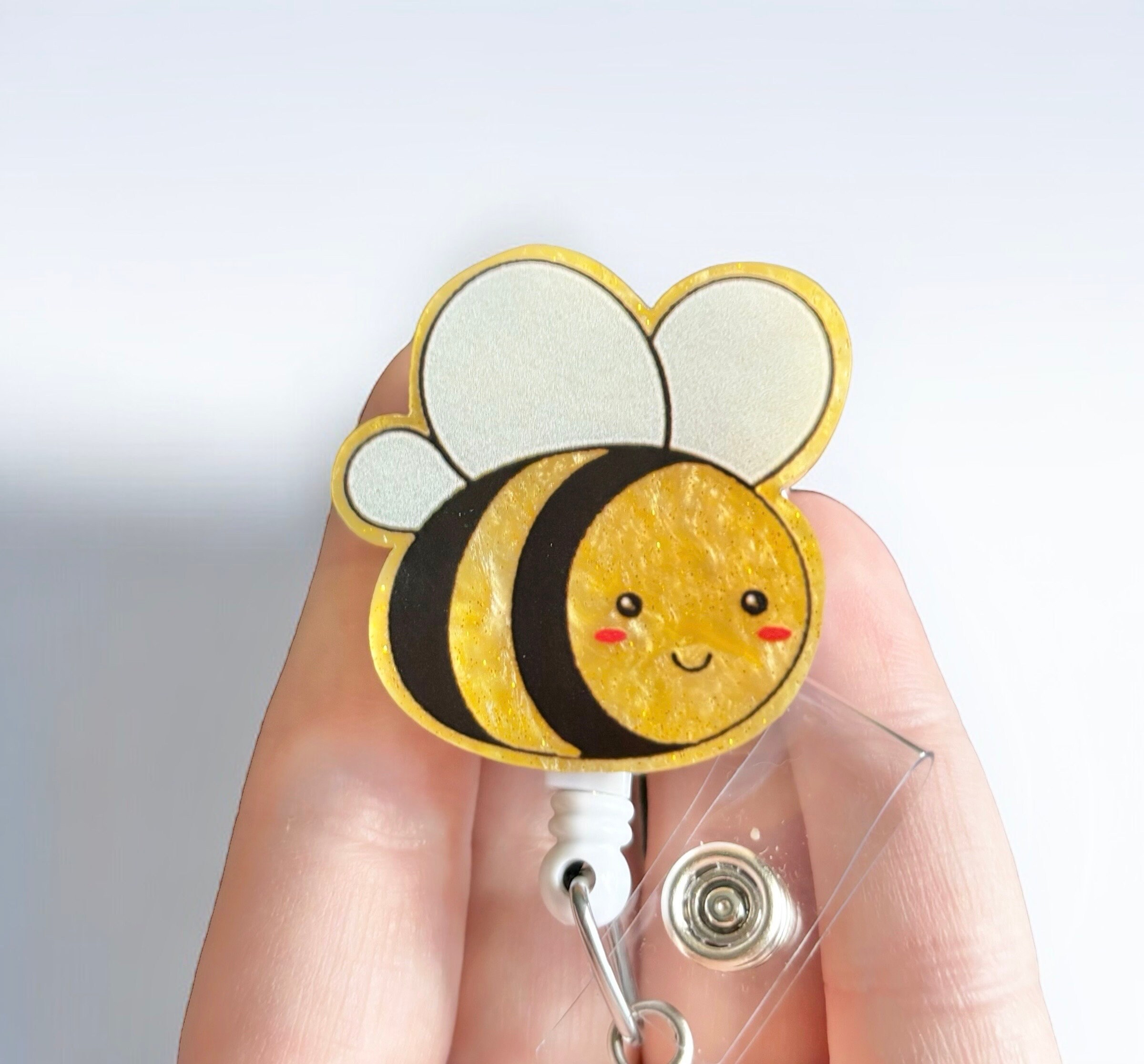 Acrylic Black & Yellow Bee Belt Clip Retractable I.D Badge Reel and Re –  Gifted.With.Creativity