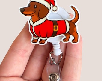 Weiner dog Christmas badge reel - Dachshund badge holder  - Dog mom badge reel - Gift for mom - Gift for nursing student