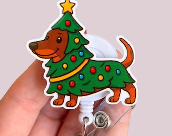 Weiner dog Christmas badge reel - Dachshund badge holder  - Dog mom badge reel - Gift for mom - Gift for nursing student