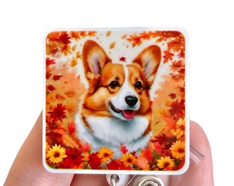 Corgi badge reel - Fall badge reel - Badge clip - Medical badge reel - Nurse badge reel