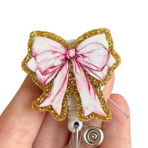 Pink bow badge reel - Coquette badge reel - Nurse&#39;s Badge Reel - Badge clip - Badge pull