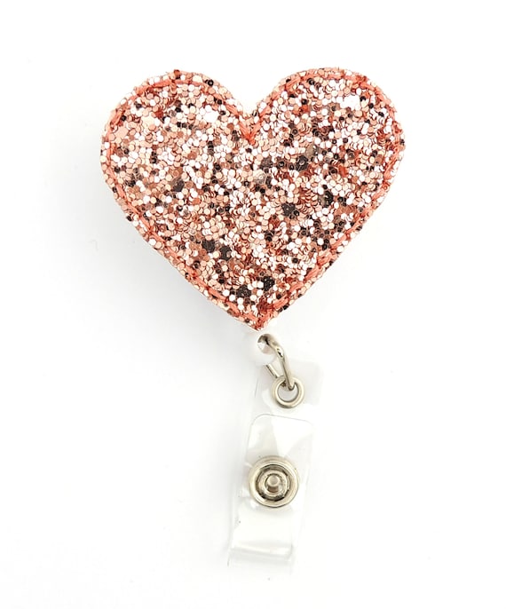 RN badge reel - Rose gold Badge reel - Heart badge reel - Valentine's day  badge reel - ID badge reel - - Glitter Heart Retractable Badge 