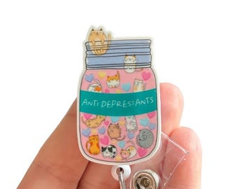 Happy pills dog badge reel - Pharmacy badge reel - Nurse badge reel -