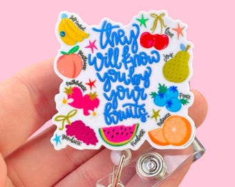 By their fruit you will know them strawberry badge reel -  Nurse badge pull - Coworker gift - Office accessories