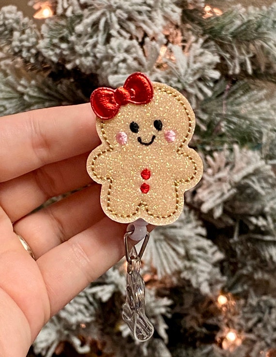 Gingerbread badge reel - Glitter badge reel - Christmas badge - Christmas  Retractable Badge ID Holder - Work Badge Reel