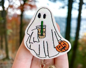 Ghost badge reel -  Halloween Badge - Fall badge reel - Badge topper - ID holder -  Spooky  Cute ghost - Nurse - Medical -