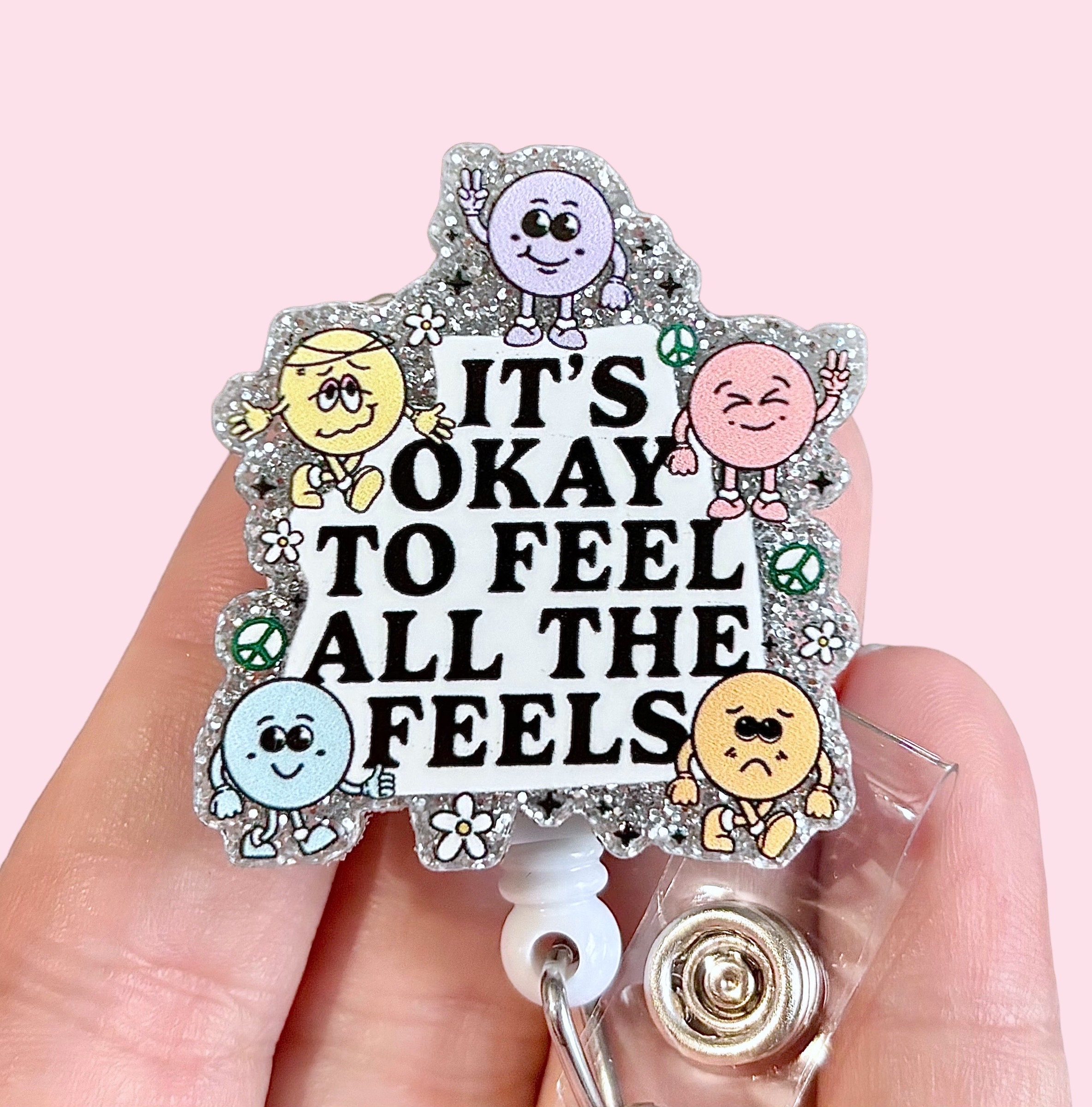 Mental health badge reel - Anxiety badge reel -  Nurse badge pull - Glitter -  Coworker gift