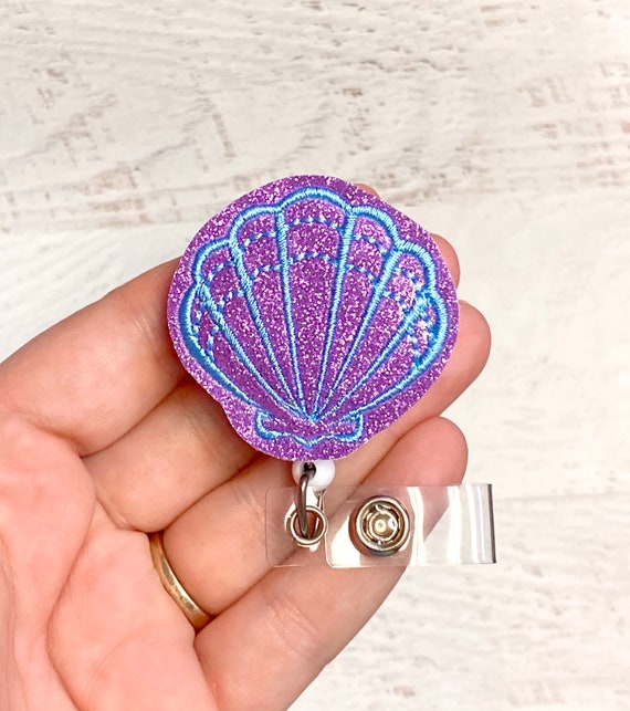 Seashell badge reel - RN badge holder - Sea shell Retractable nurse badge -  Glitter badge reel - Nurse badge holders retractable