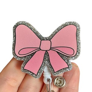 Pink bow badge reel - Coquette badge reel - Nurse&#39;s Badge Reel - Badge clip - Badge pull