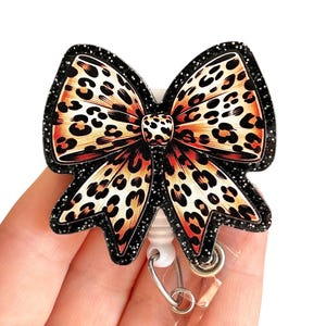 Cheetah coquette bow badge reel - Pink bow badge reel -  Nurse badge pull - Coworker gift