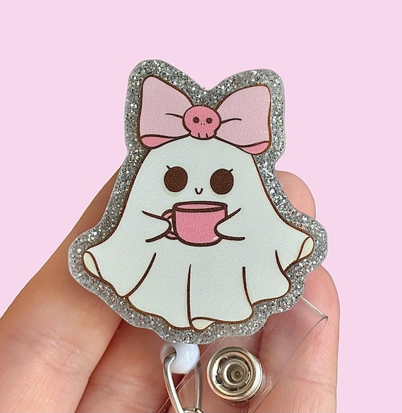 Halloween badge reel -  Coquette Ghost Badge reel - Spooky badge reel - Badge topper - Spooky  Cute ghost - Gift for coworker