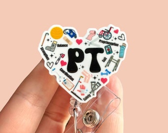 PT badge reel -  Physical Therapist badge reel -  Nurse badge pull - Coworker gift - Physical Therapy - Badge clip