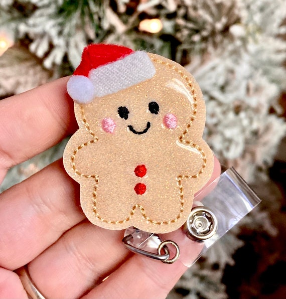 Gingerbread badge reel - Glitter badge reel - Christmas badge - Christmas  Retractable Badge ID Holder - Work Badge Reel