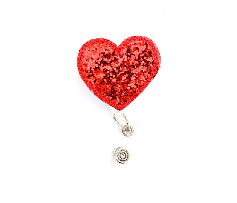 Red Glitter Heart Badge Reel Red Glitter Retractable Badge Etsy