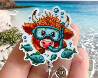 Summer badge reel - Highland Cow badge reel - Badge reel nurse- Baby cow badge clip - Cute cow badge reel