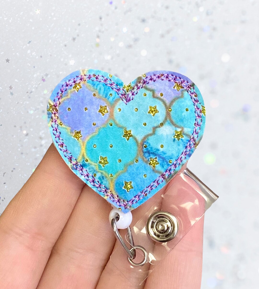 Mermaid Heart Badge Reel Glitter Badge Reel Rn Badge Reel Etsy