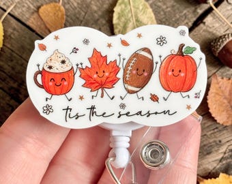Tis the season fall football Halloween badge reel - Badge clip  - Gift for coworker