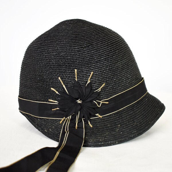 Navy Blue Straw Cloche Hat