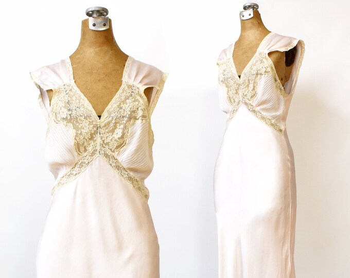 40's Floral Print Satin Bias Cut Nightgown main image 1