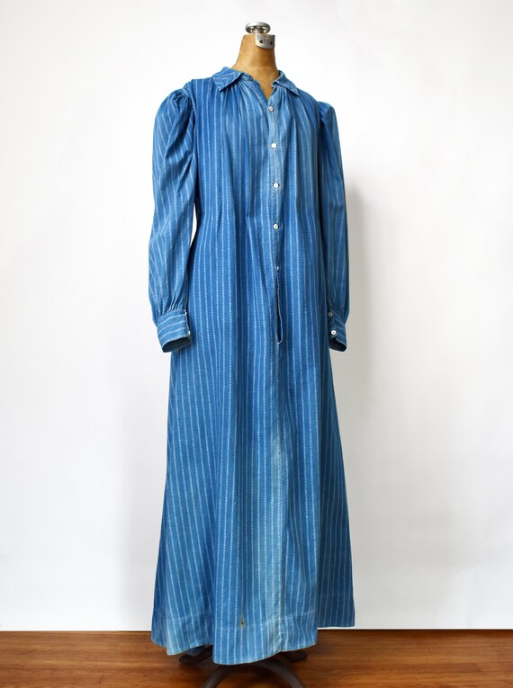 Vintage Indigo Print Work Dress Antique Victorian Calico Day Dress 
