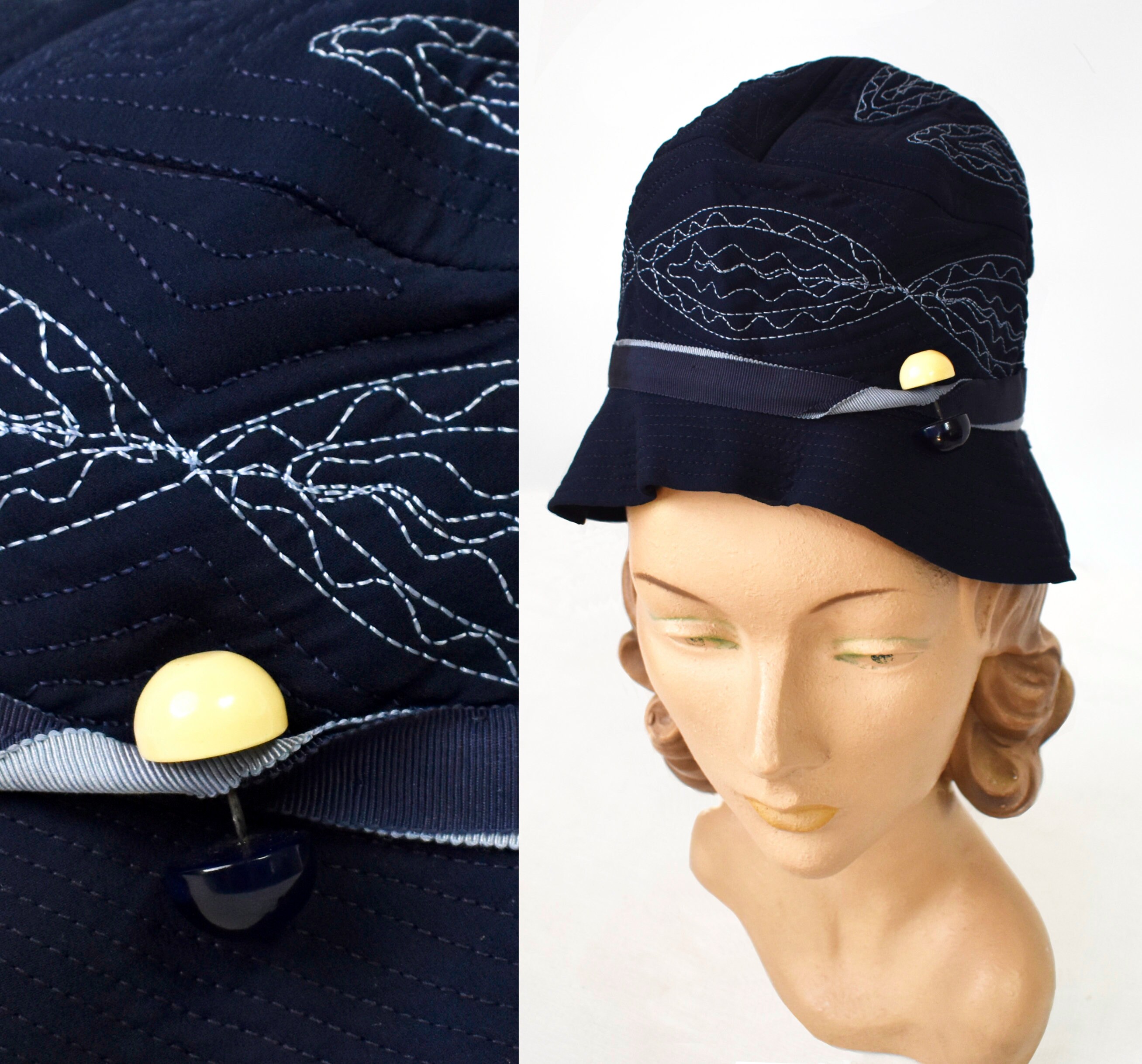 Vintage 1920s Navy Blue Cloche Hat | Antique 20s Art Deco  display picture 2