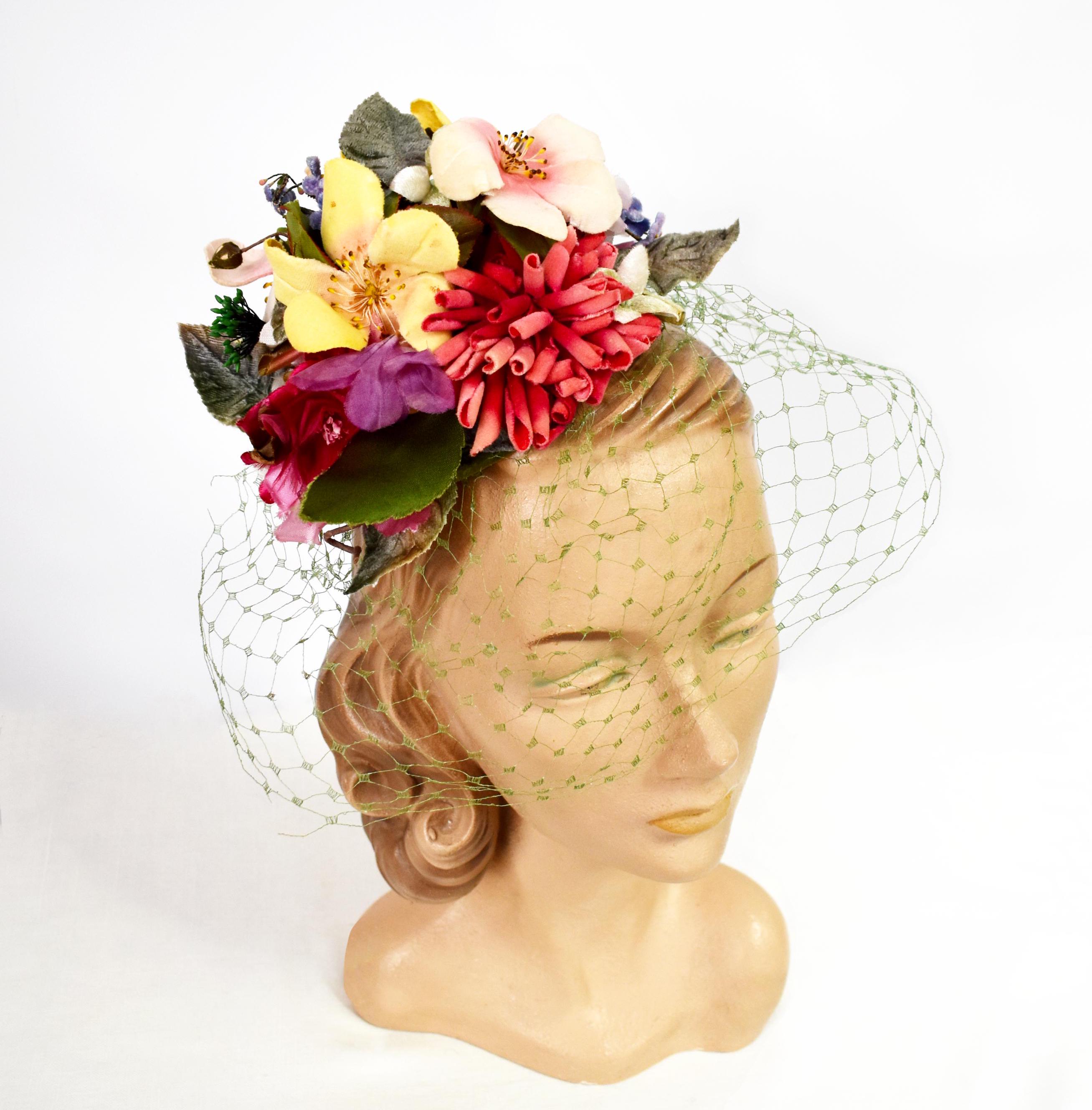 Vintage 40s Floral Fascinator | 1940s Novelty Tilt Hat | the  display picture 3