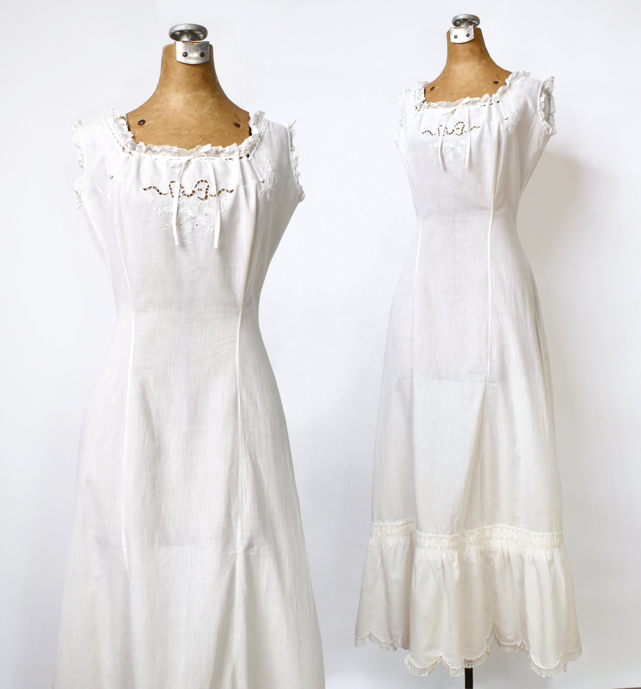 Antique Slip Padded Edwardian Camisole Button up Straps Knee Length Crochet  Lace Tatted Undergarment Dress Bustle Shape Wear Small M Cotton 