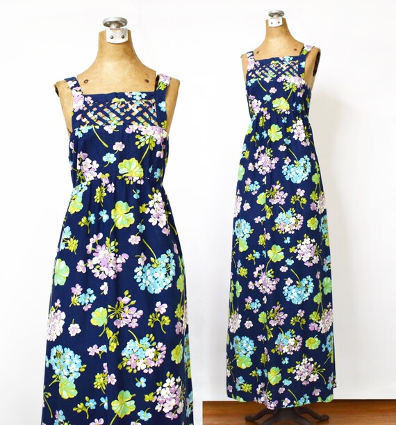 Vintage 1960s Hydrangea Print Maxi Dress | 60's L… - image 3