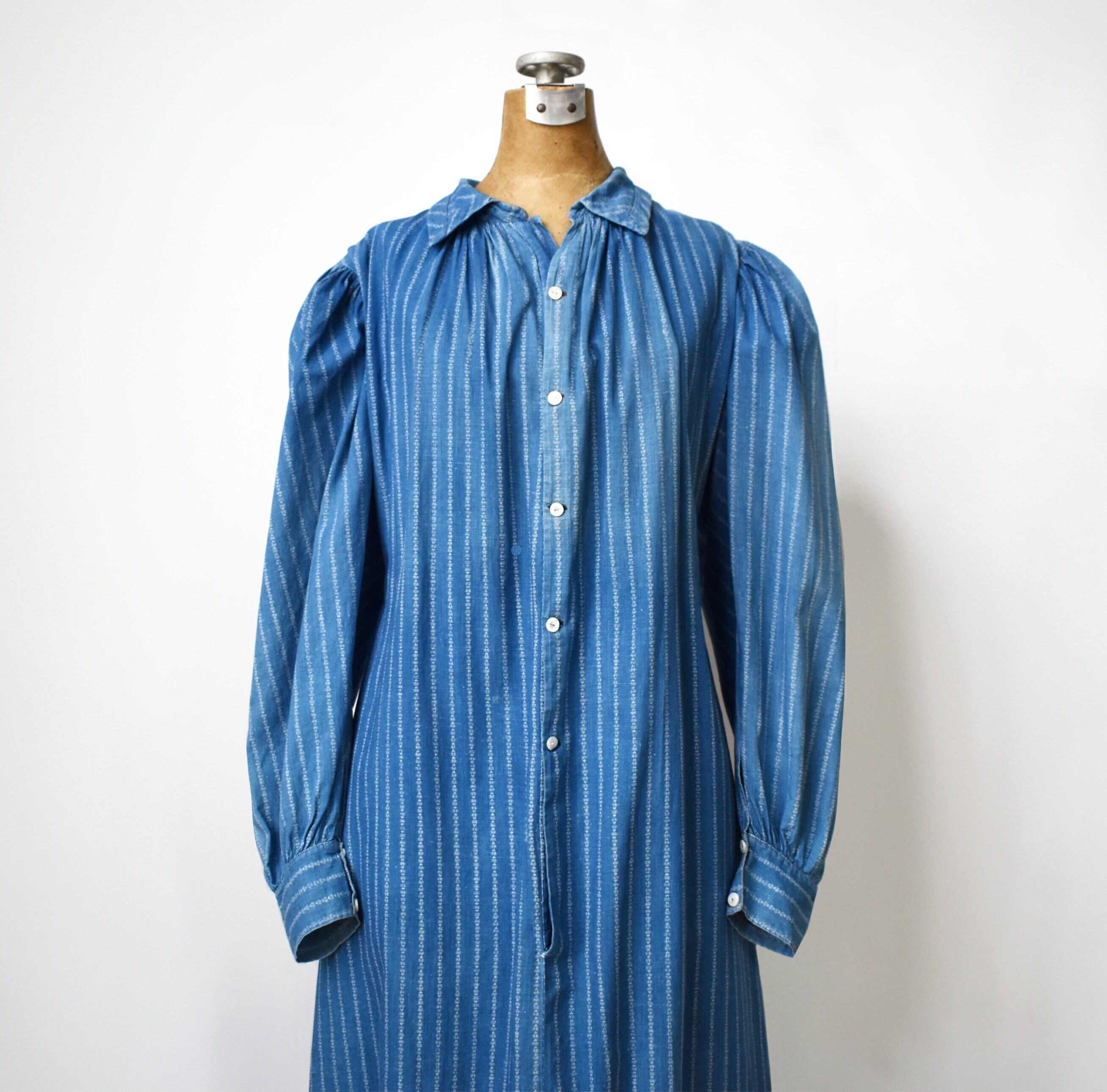Vintage Indigo Print Work Dress | Antique Victorian Calico