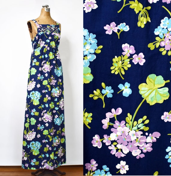 Vintage 1960s Hydrangea Print Maxi Dress | 60's L… - image 1