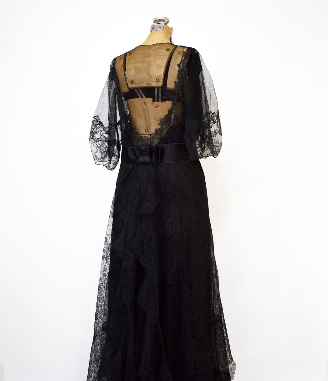 Vintage Edwardian Black Lace Evening Gown | 1910s Chantilly