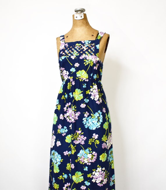 Vintage 1960s Hydrangea Print Maxi Dress | 60's L… - image 7