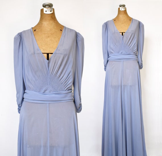 Vintage 40's Blue Chiffon Evening Gown | 1940's C… - image 1