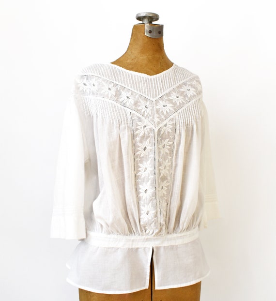 Vintage 1910's White Embroidered Blouse | Antique… - image 3