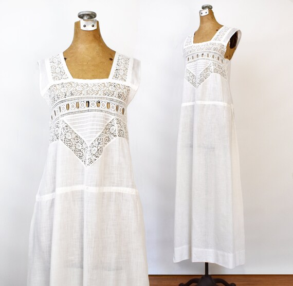 Vintage 1910's White Cotton Nightgown Long Antique - Etsy