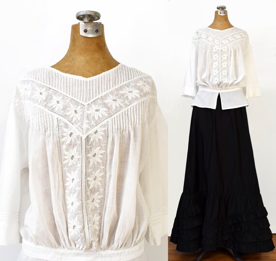 Vintage 1910's White Embroidered Blouse | Antique… - image 7