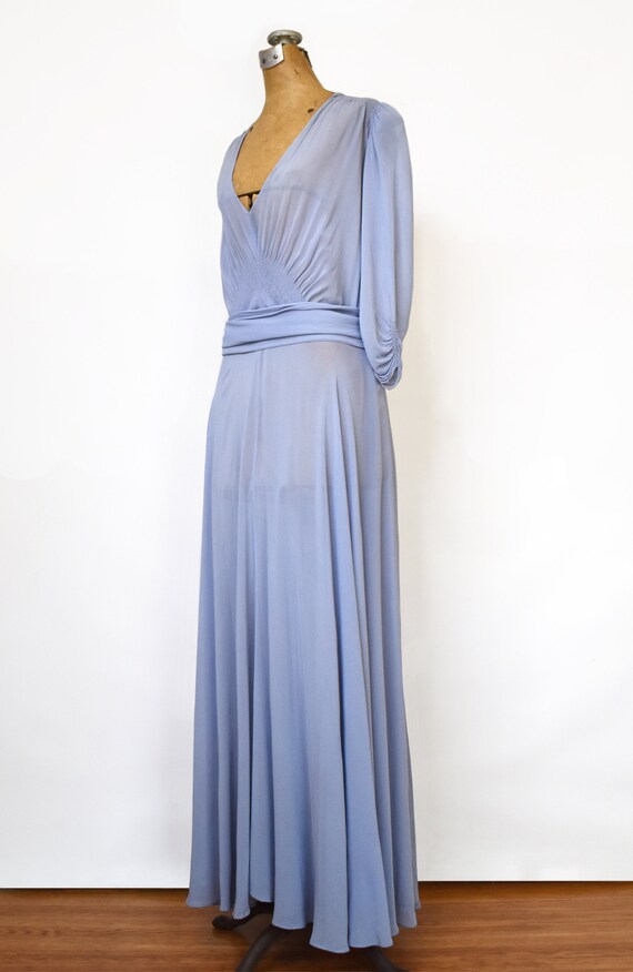 Vintage 40's Blue Chiffon Evening Gown | 1940's C… - image 2