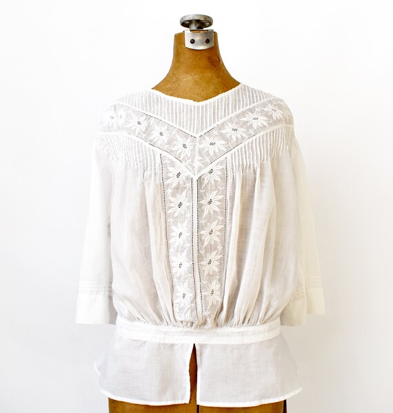 Vintage 1910's White Embroidered Blouse | Antique… - image 4