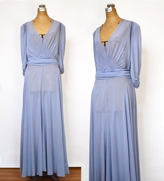 Vintage 40's Blue Chiffon Evening Gown | 1940's C… - image 5