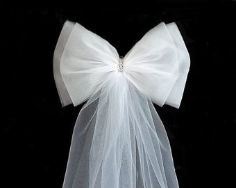 10 x pluizige tule met diamantdetail bruiloft Pew End Bows - kleurkeuze