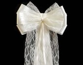 10 x Lacey Wedding Church Pew Decorations - Pew End Bows