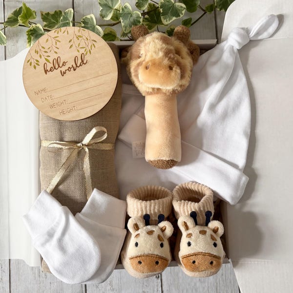 Giraffe Baby Hamper Gift Box: Newborn Essentials, Unisex Shower Gift