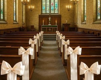 Luxury Satin Wedding Bows: Church Pew Decorations, Sash Style (Set of 10)